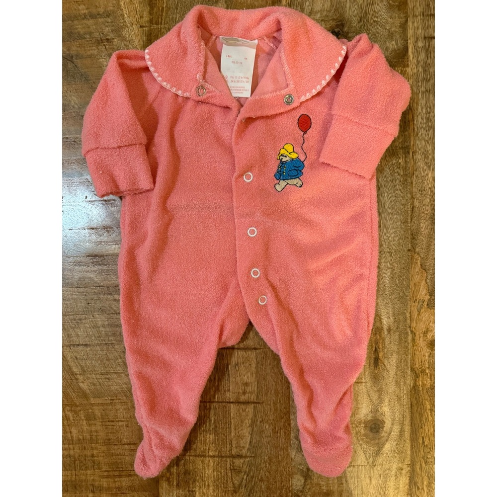 Vintage Paddington Bear Eden Pink Terry Cloth Footed Sleeper 6-9 Months Pink